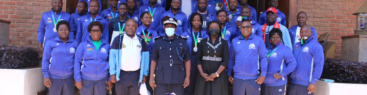 The Inspector General Mrs. Merlyne Yolamu, PPM poses with the some of the Malawi Police SARPCCO participants  