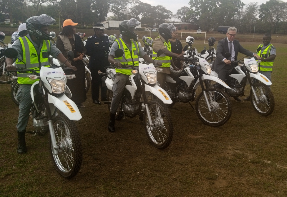 Malawi Police riders doing a symbolic ride after the handover