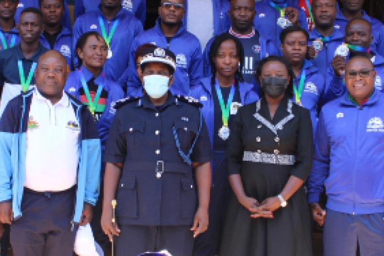 The Inspector General Mrs. Merlyne Yolamu, PPM poses with the some of the Malawi Police SARPCCO participants  